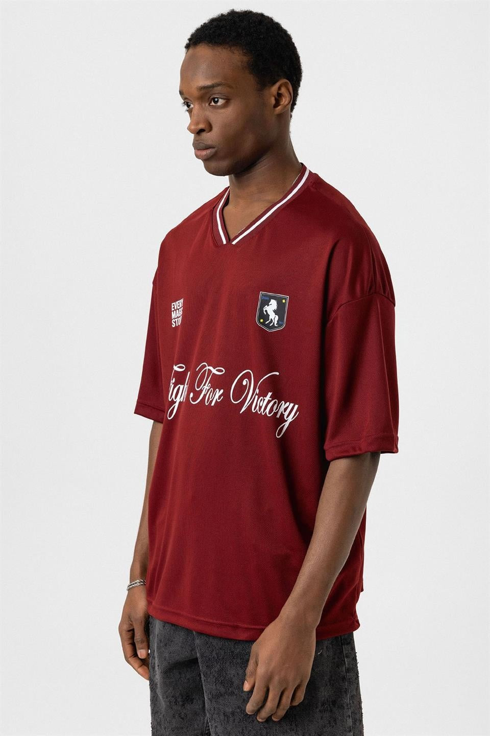 Printed Oversized Jersey T-Shirt, Burgundy