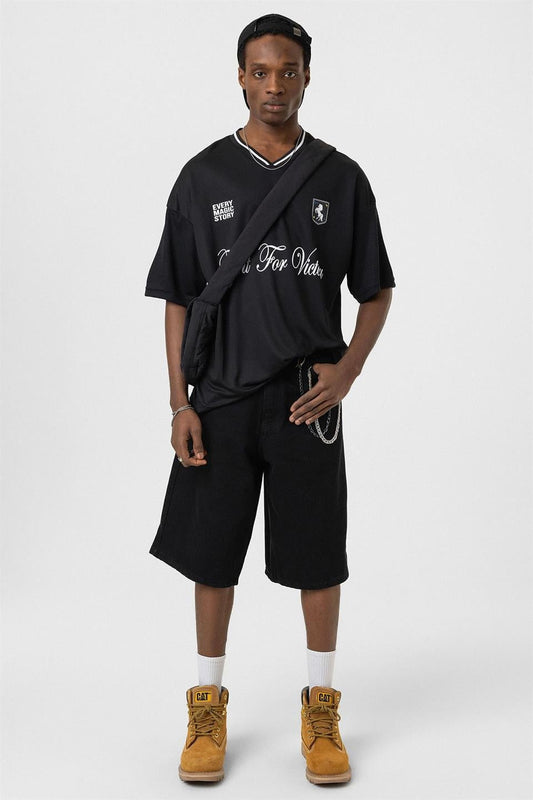 Oversized Printed Jersey T-Shirt, Black