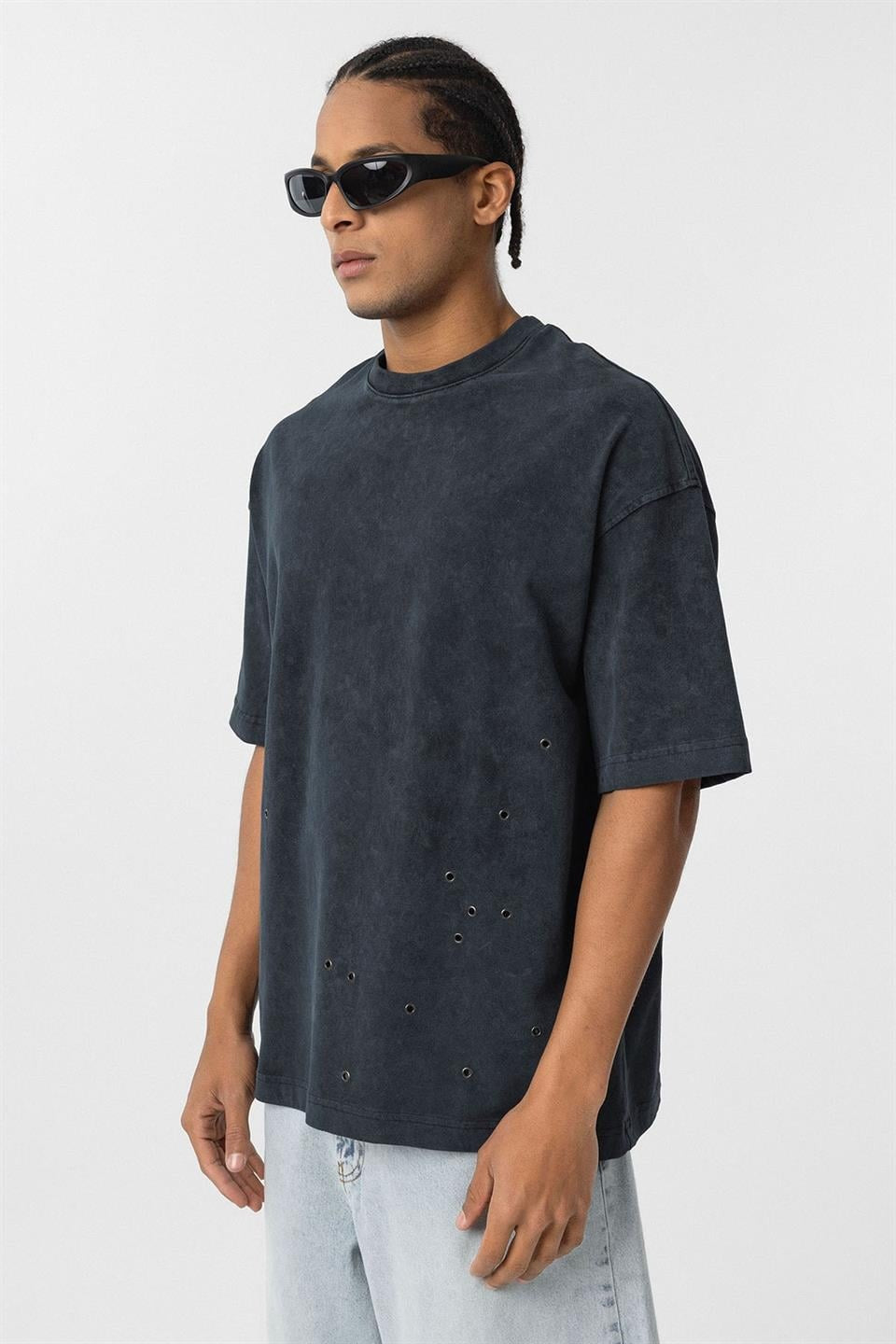 Oversized T-Shirt with Metal Accents and a Washed Look