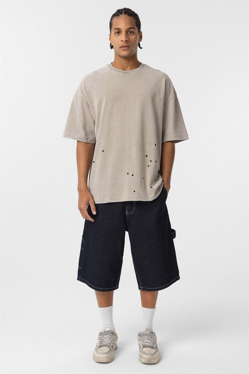 Oversized T-Shirt with Metal Accents and a Washed Look