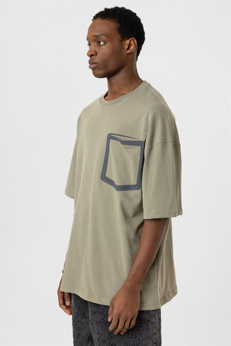 Oversized T-Shirt with Bike-Neck Pocket
