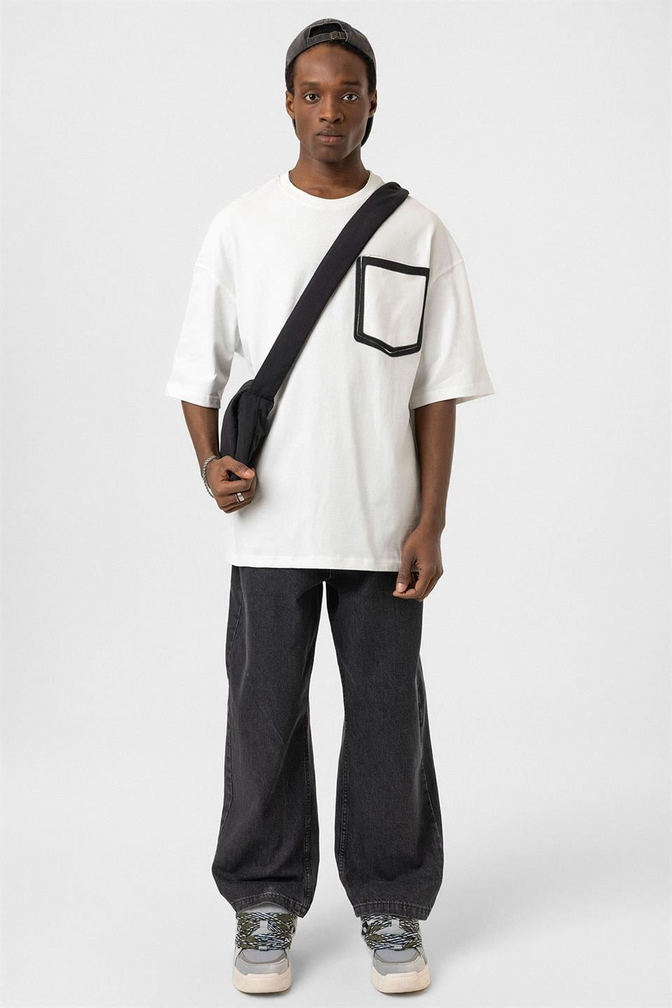 Oversized T-Shirt with Bike-Neck Pocket