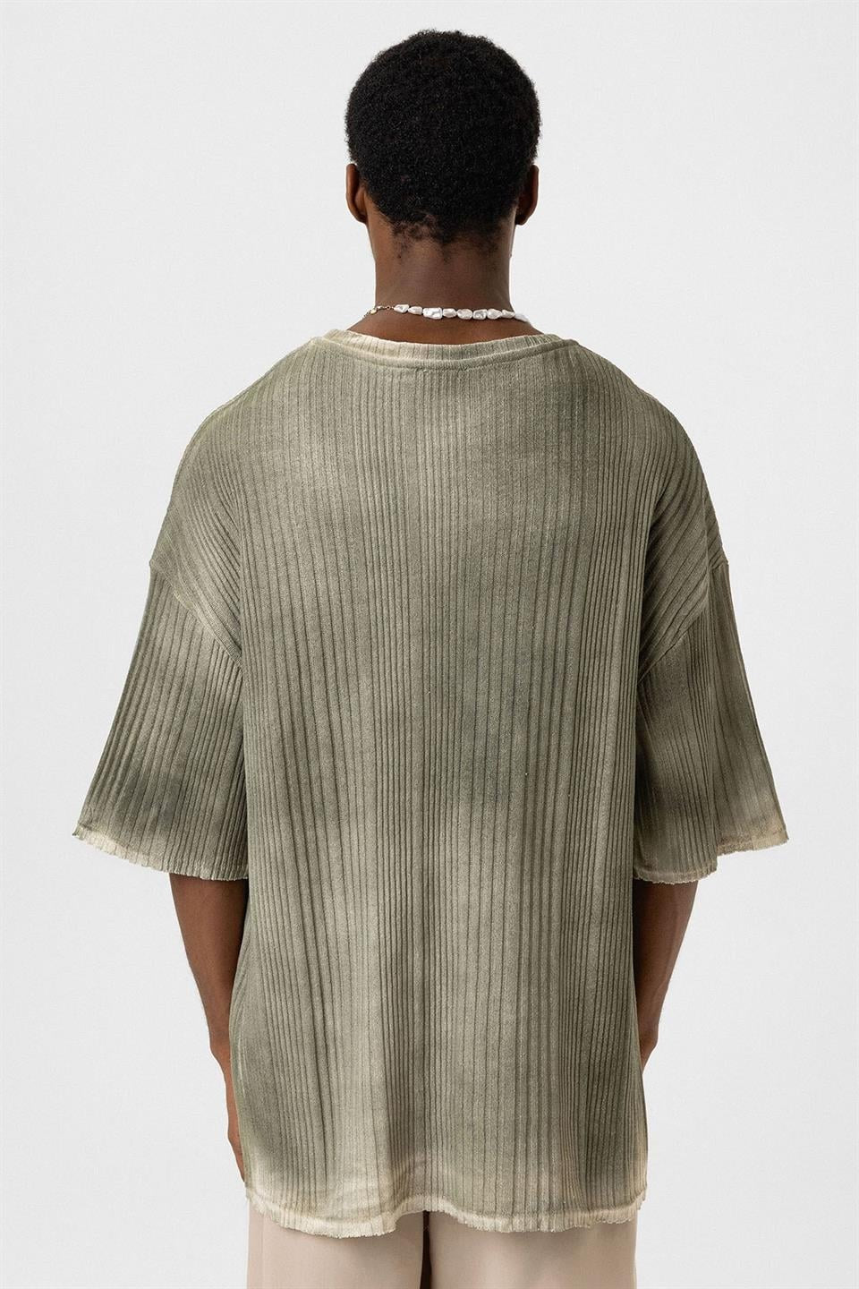 Oversized Washed Knit T-Shirt, Khaki