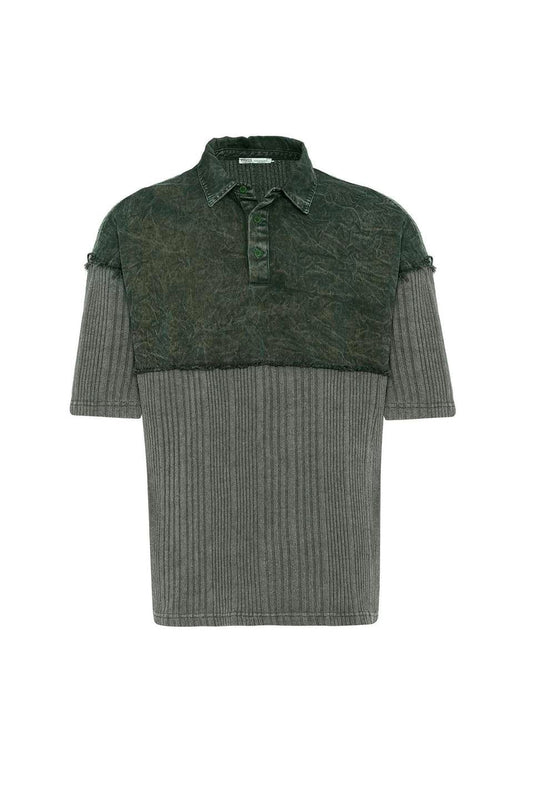 Pre-Washed Knit Oversized Polo Neck T-Shirt, Khaki