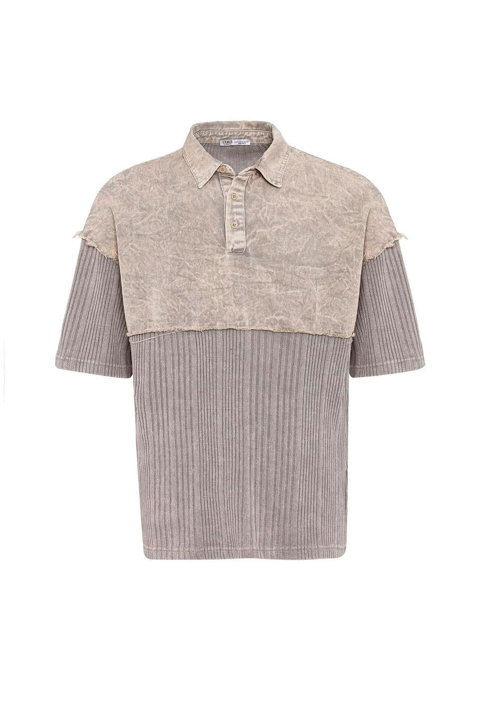 Pre-Washed Knit Oversized Polo-Neck T-Shirt