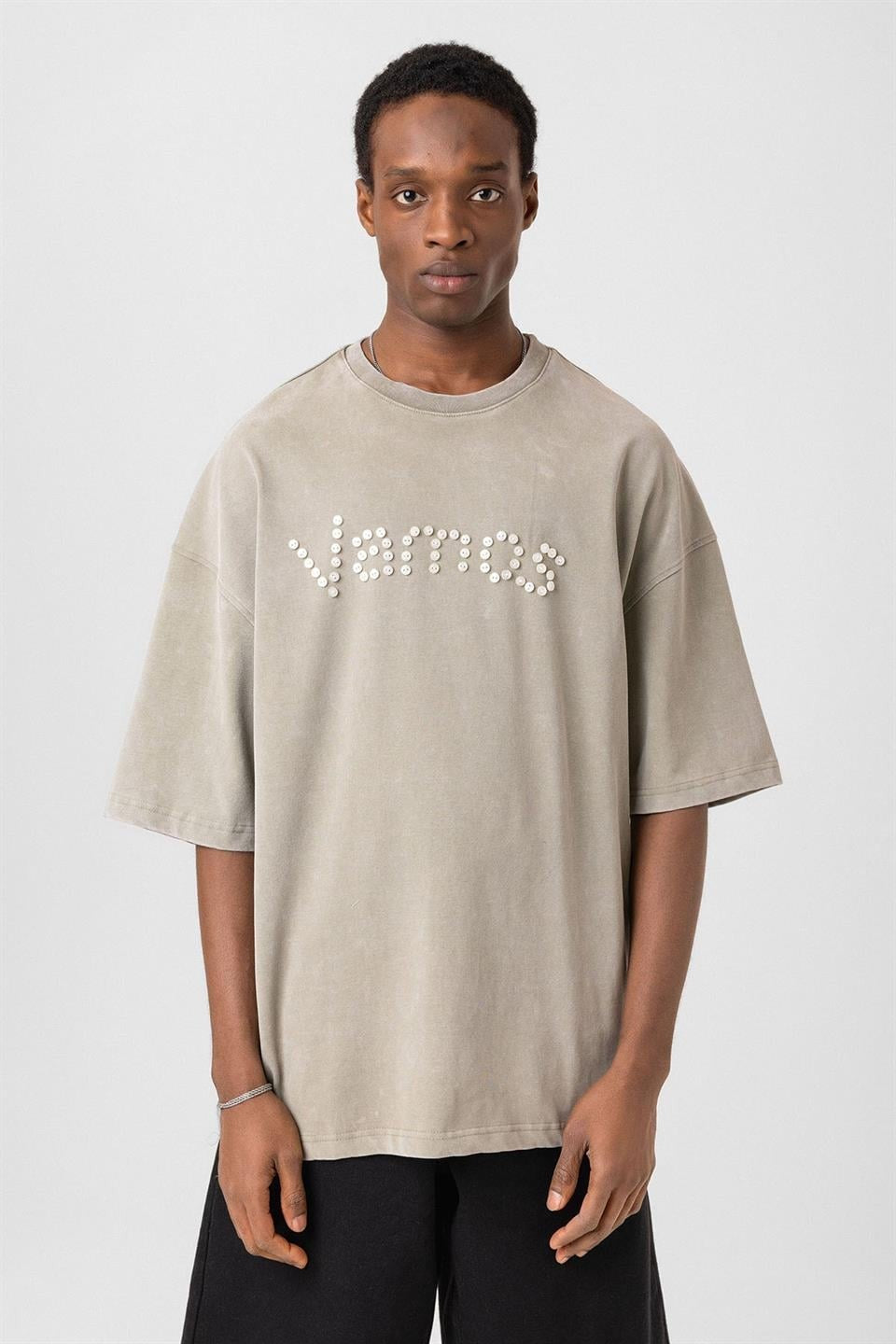 Oversized T-Shirt with Washed Button Details