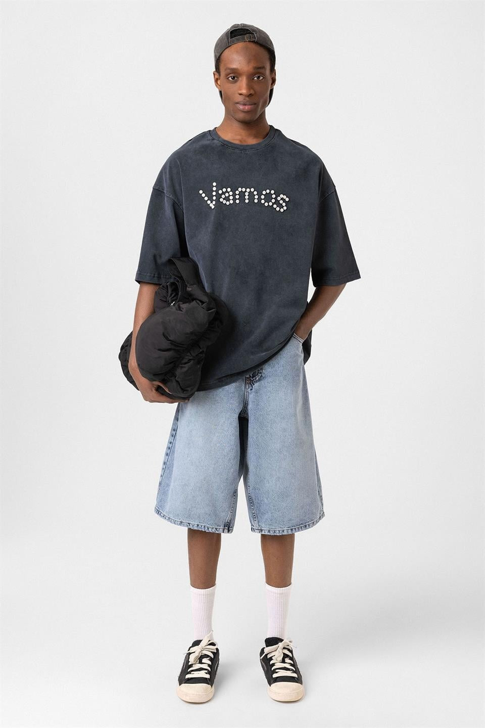 Oversized T-Shirt with Washed Button Details