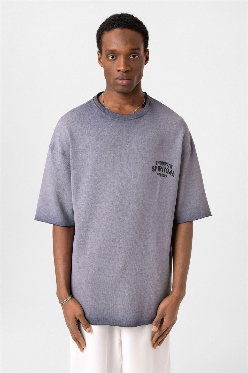 Oversized Washed Printed Knit T-Shirt