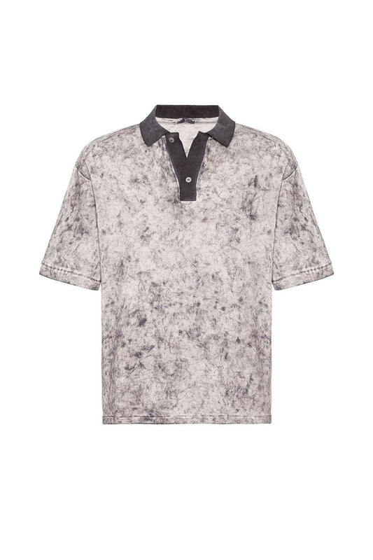 Pre-Washed Knit Oversized Polo-Neck T-Shirt
