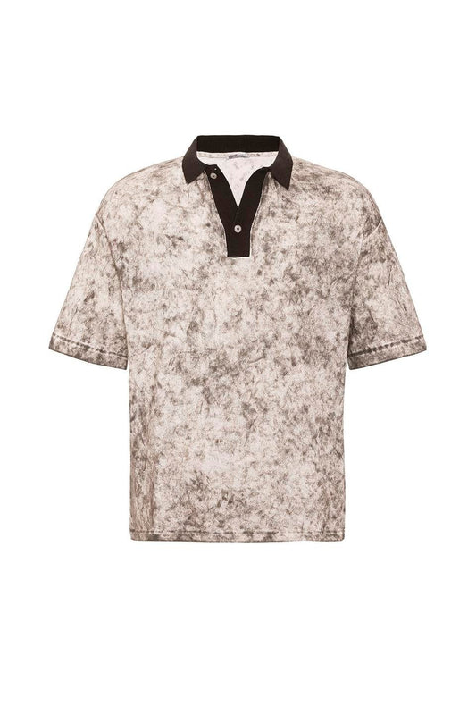 Pre-Washed Knit Oversized Polo-Neck T-Shirt