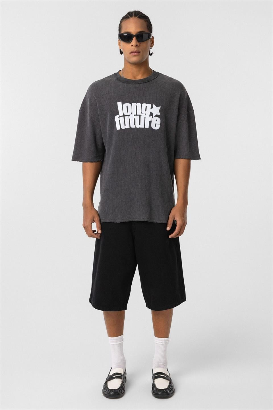 Oversized Knit T-Shirt (Machine Washable), Black