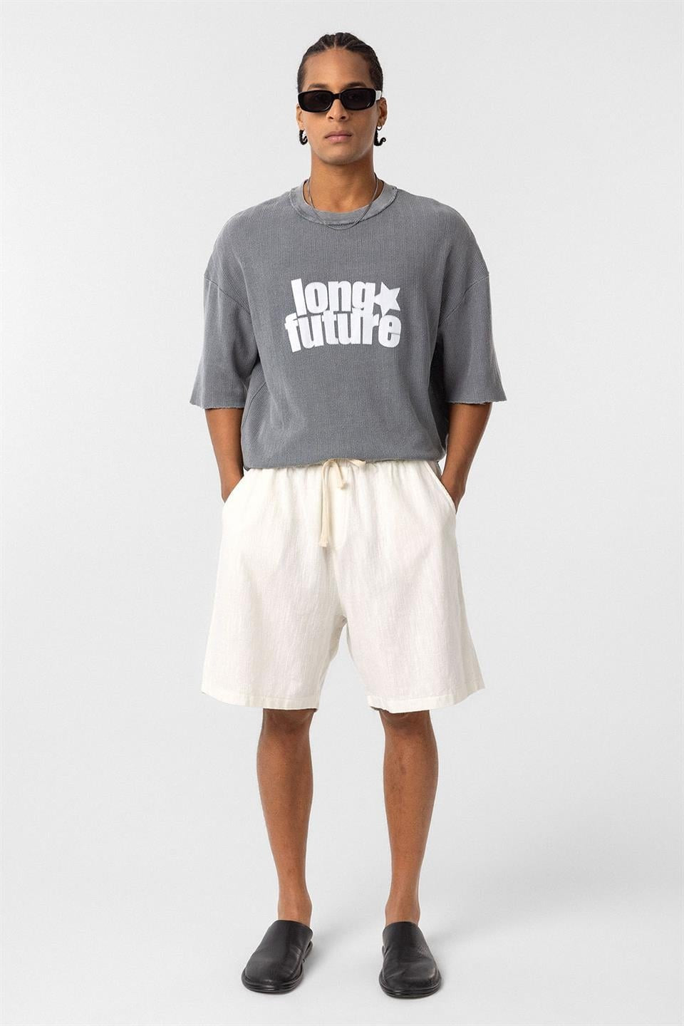 Oversized Knit T-Shirt (Pre-Washed), Gray