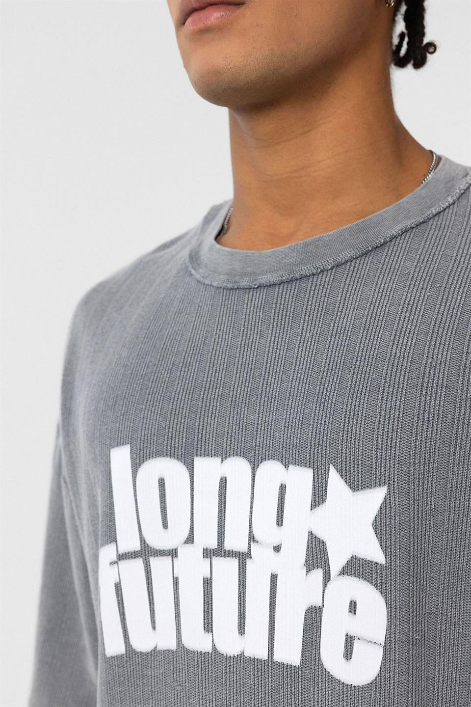 Oversized Knit T-Shirt (Pre-Washed), Gray