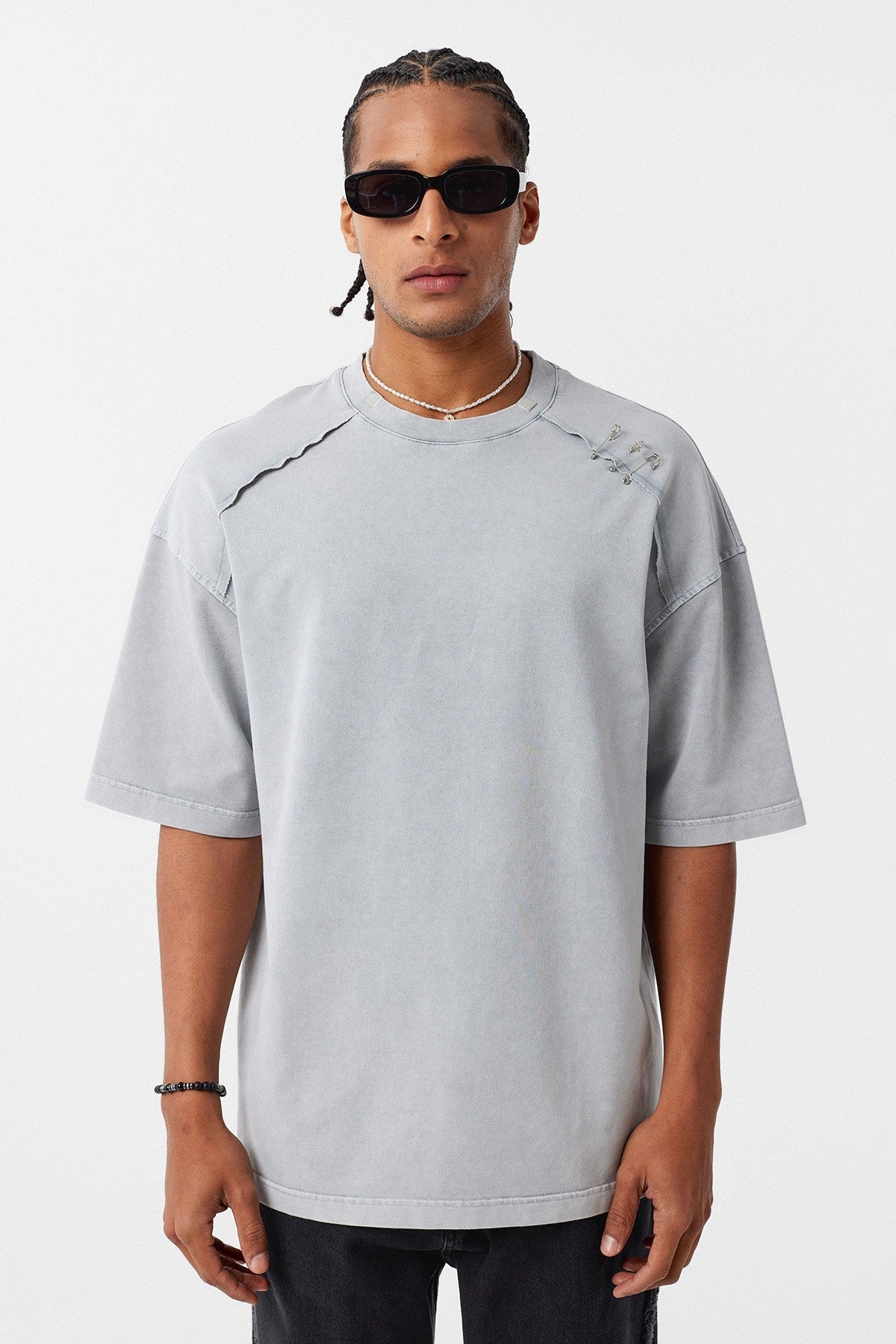 Oversized T-Shirt with Washed Collar Detail