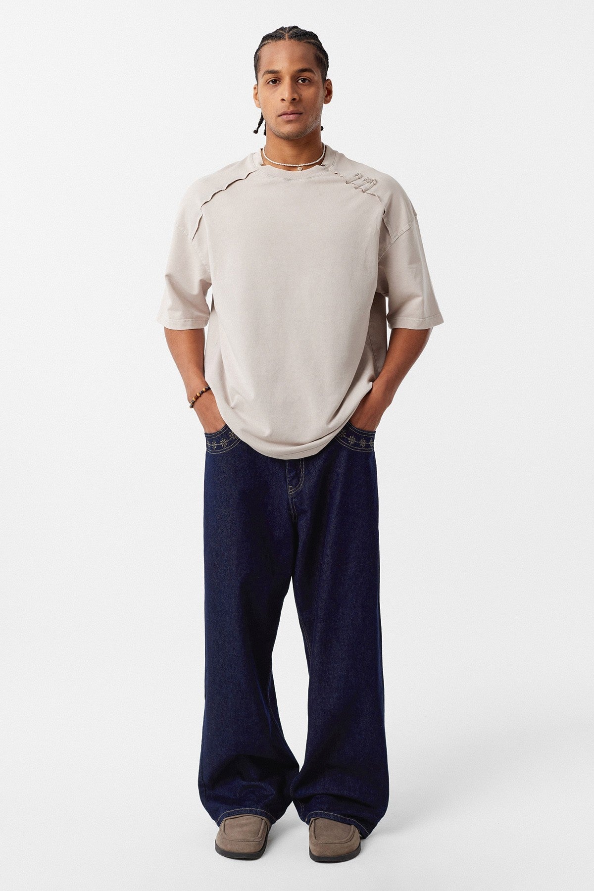 Oversized T-Shirt with Washed Collar Detail