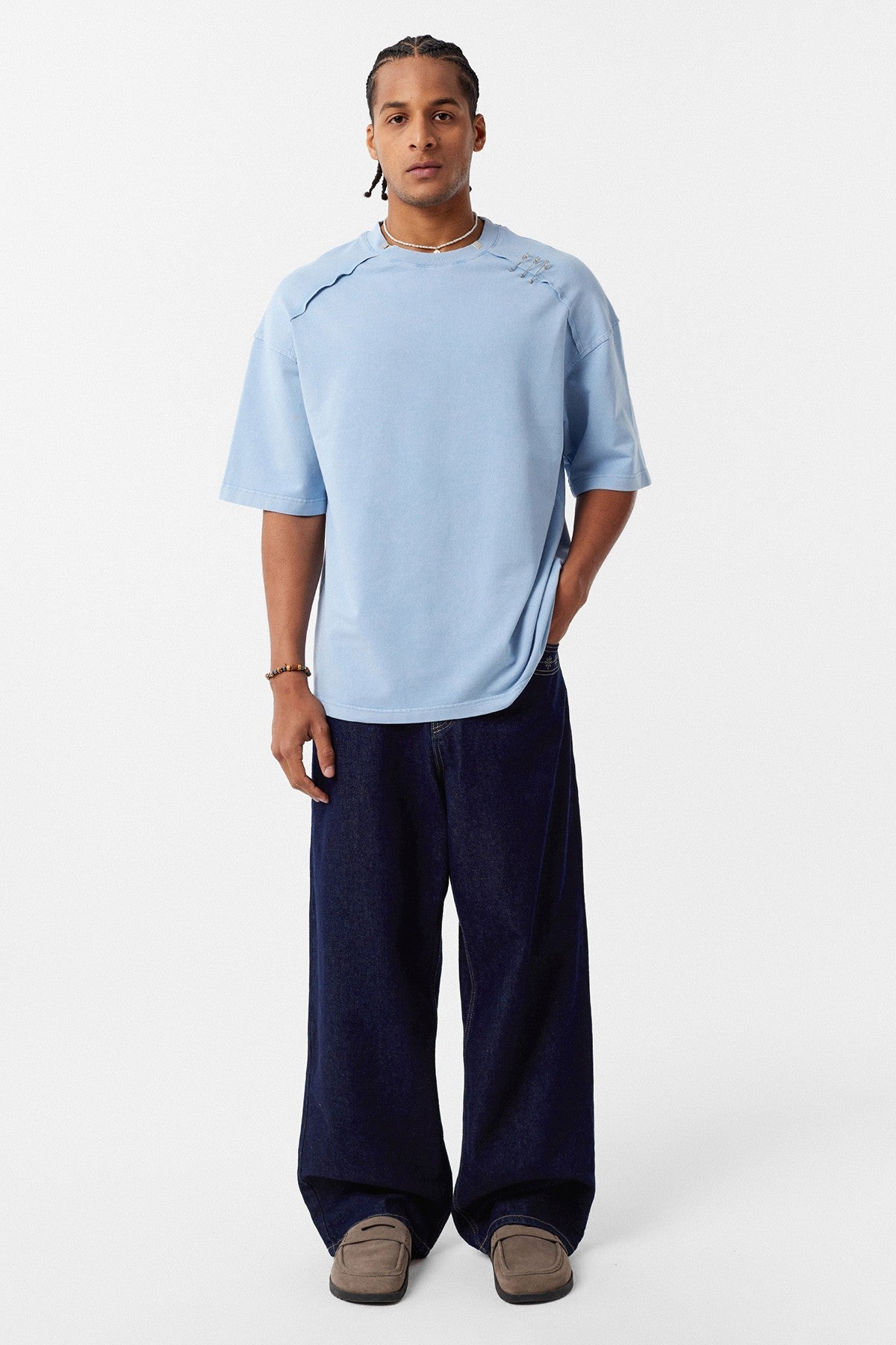 Oversized T-Shirt with Washed Collar Detail