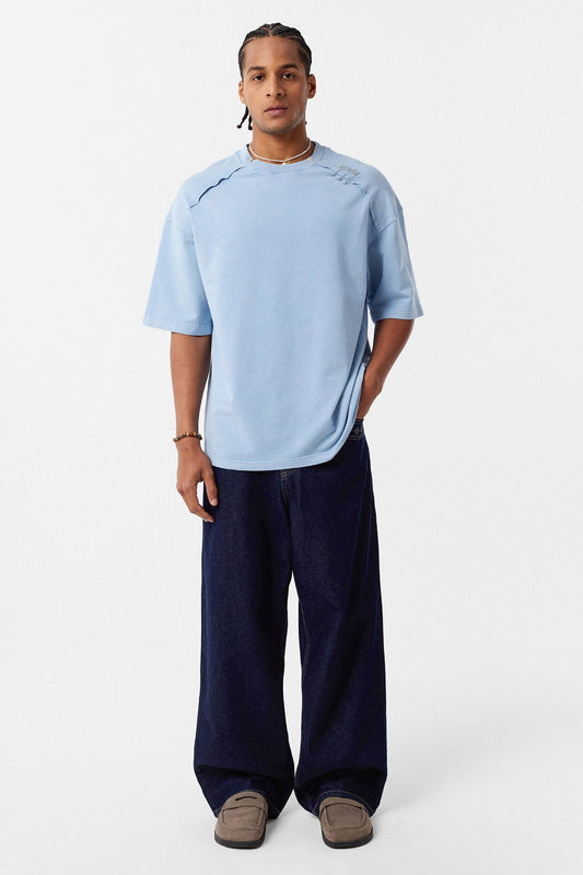 Oversized T-Shirt with Washed Collar Detail