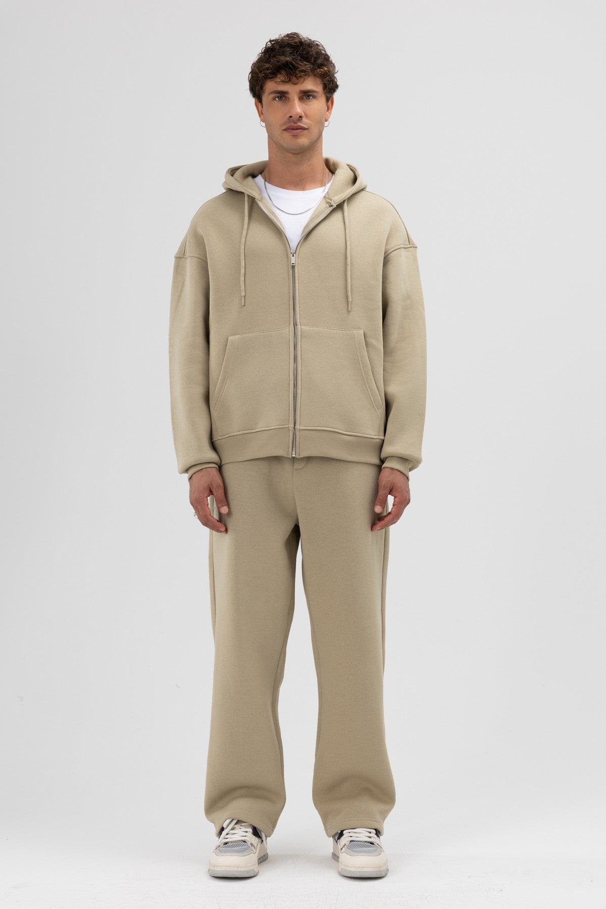 Basic Oversized Hooded Sweatshirt with Zipper