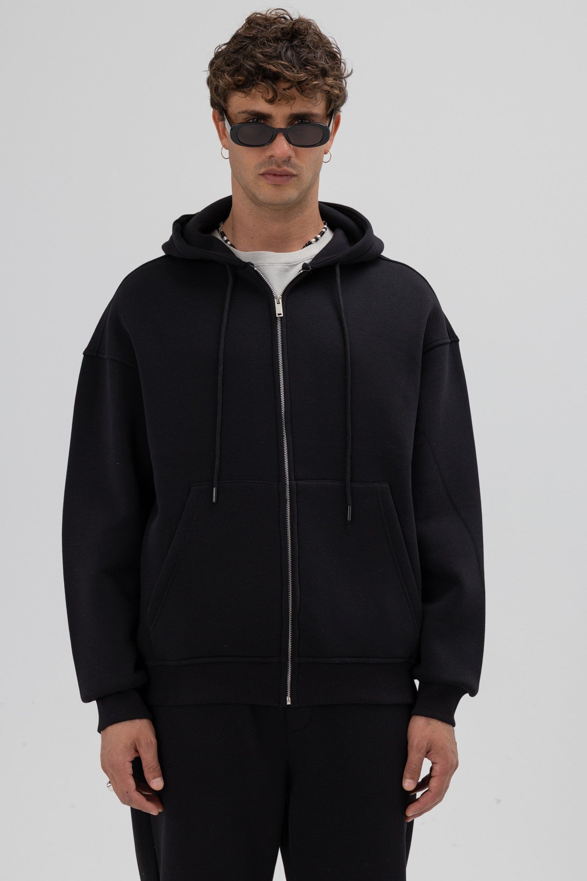 Basic Oversized Hooded Sweatshirt with Zipper