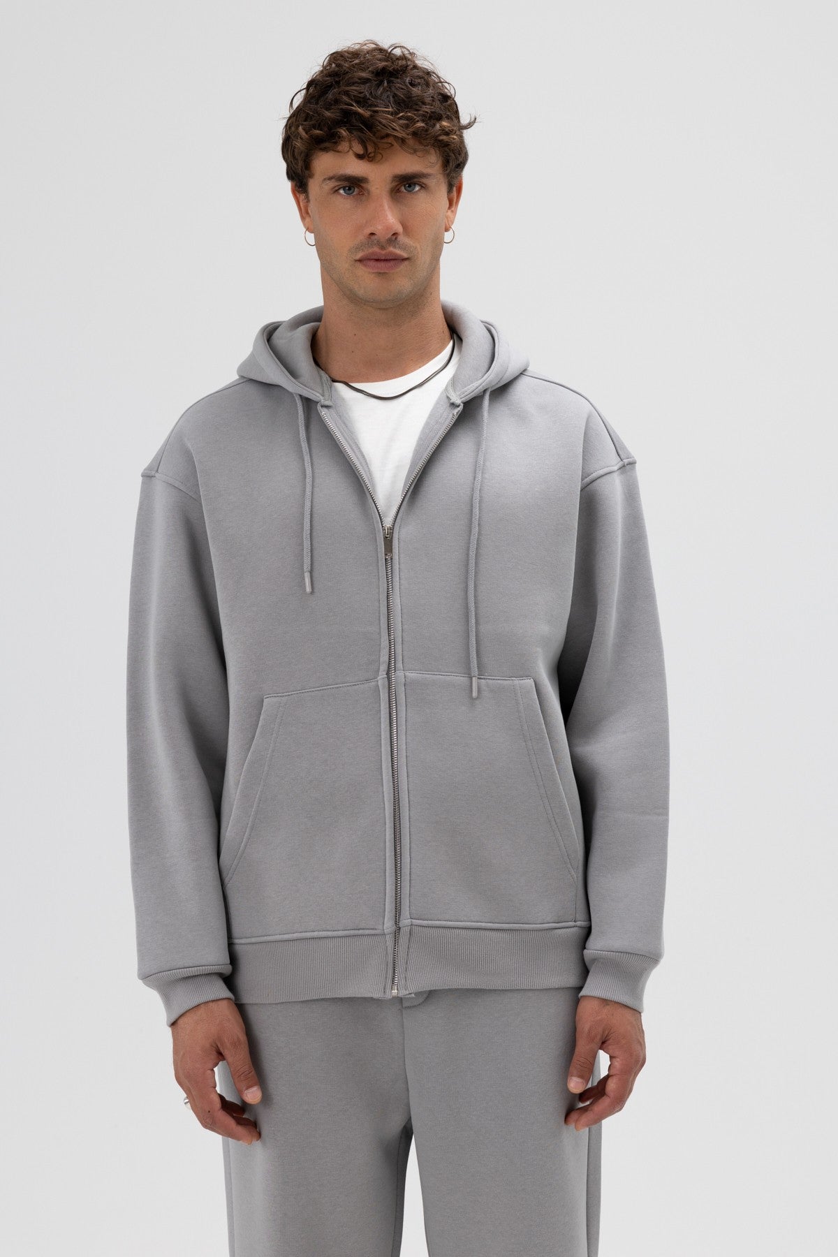 Basic Oversized Hooded Sweatshirt with Zipper