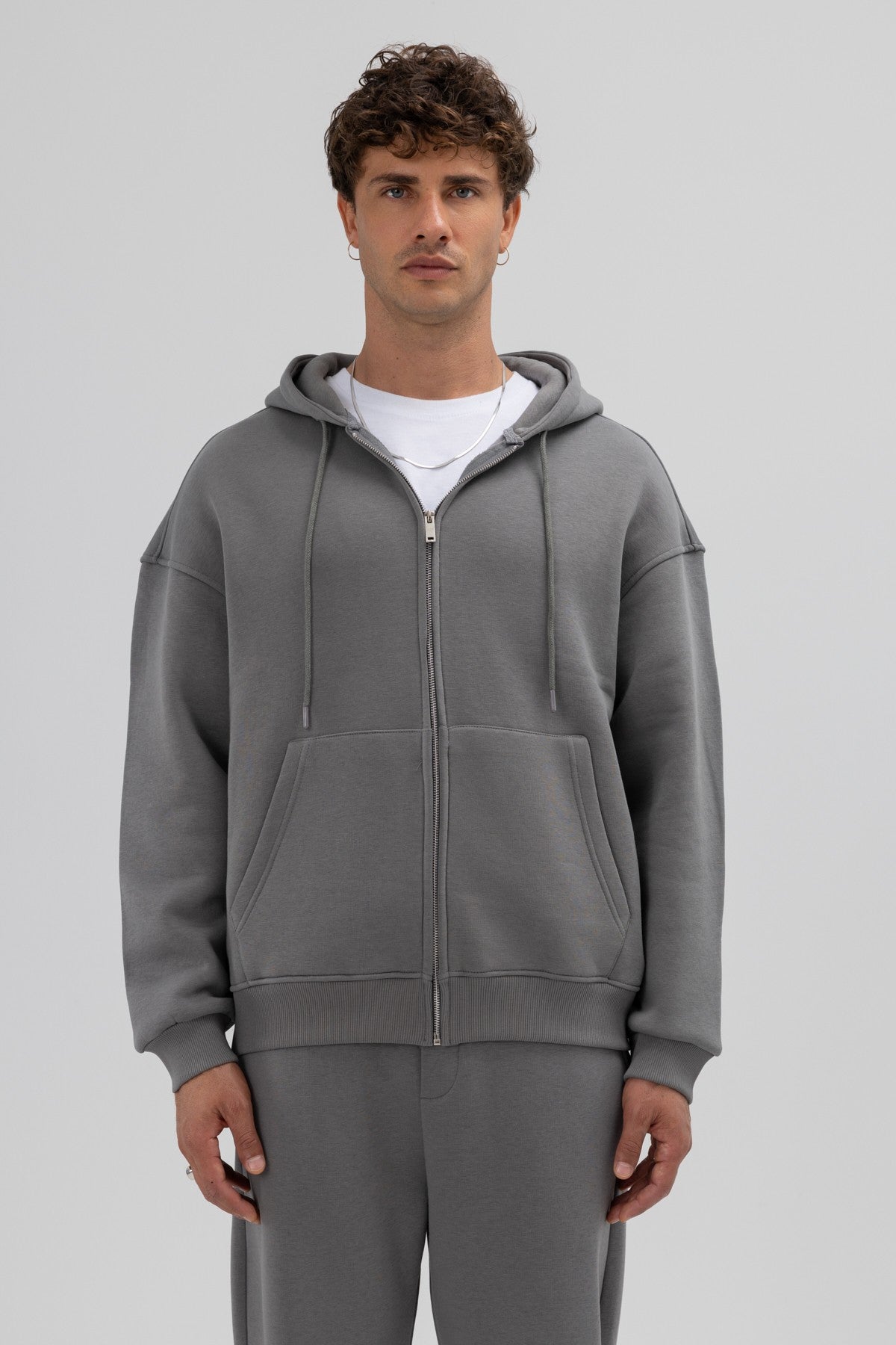 Basic Oversized Hooded Sweatshirt with Zipper