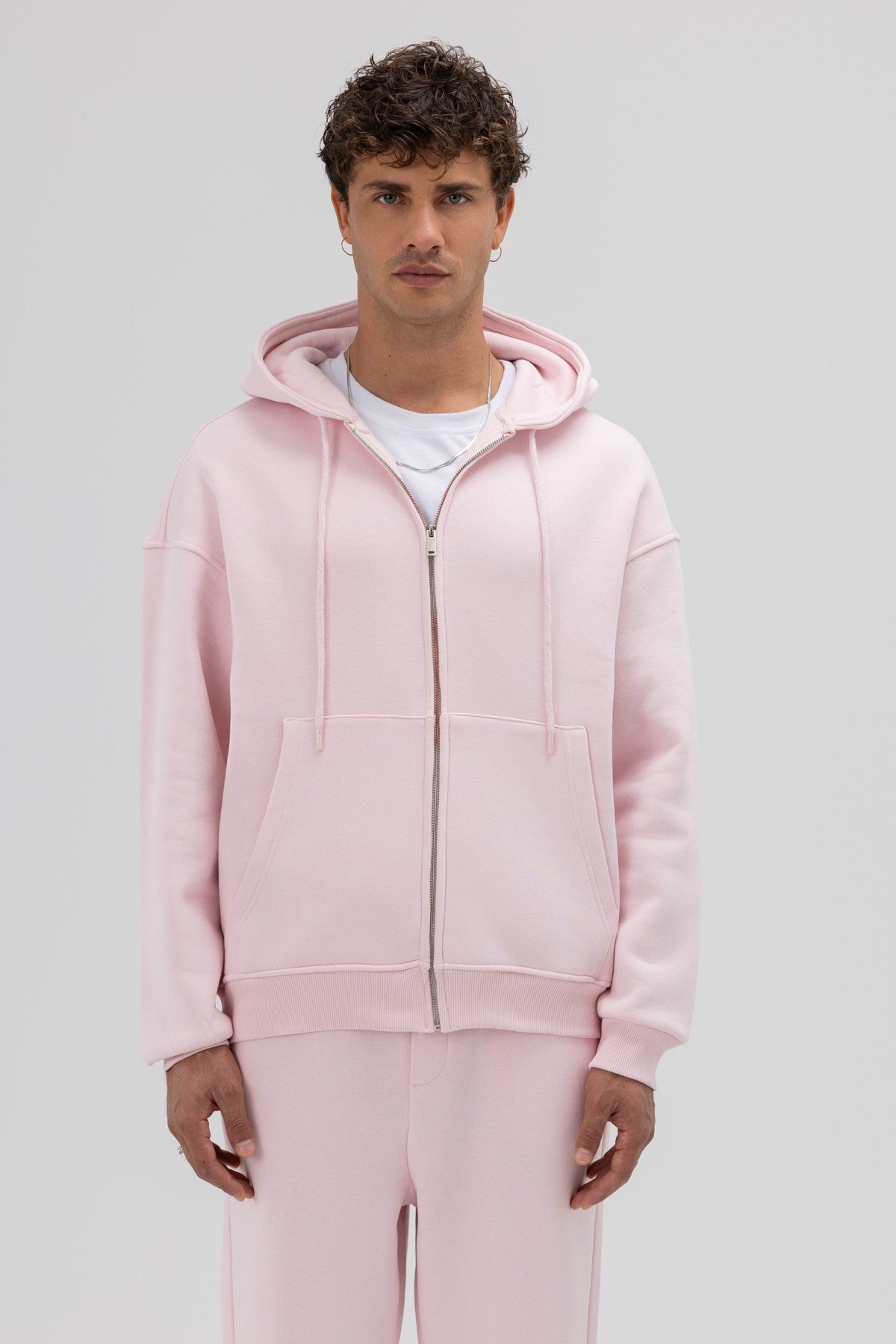 Basic Oversized Hooded Sweatshirt with Zipper