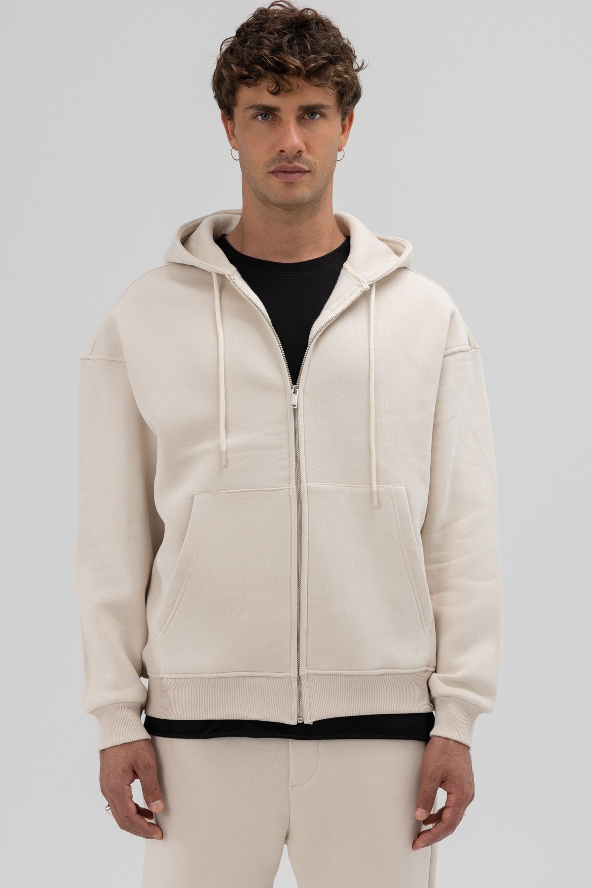 Basic Oversized Hooded Sweatshirt with Zipper