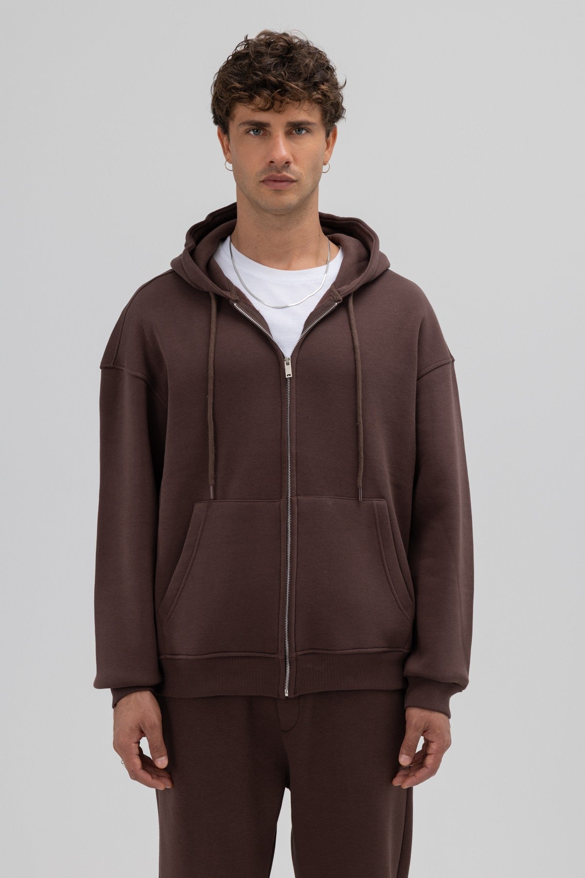 Basic Oversized Hooded Sweatshirt with Zipper