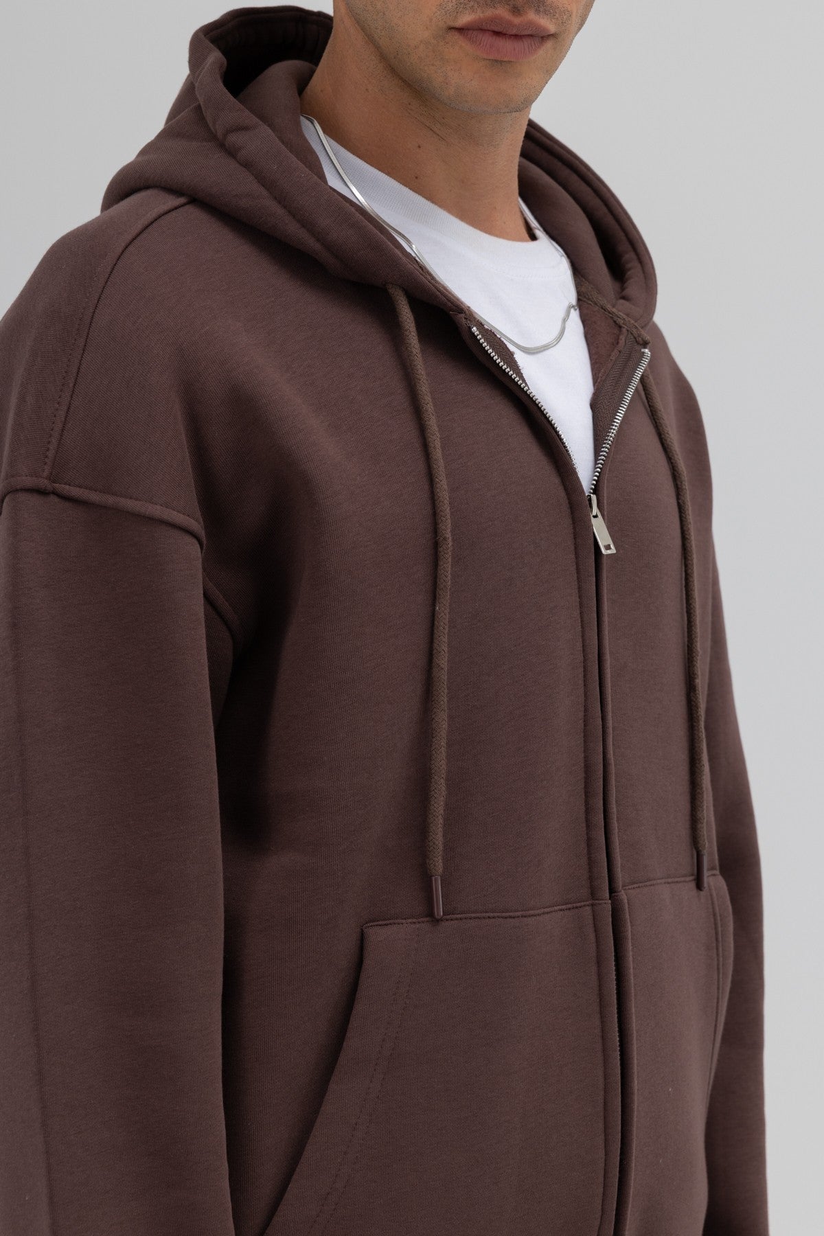 Basic Oversized Hooded Sweatshirt with Zipper