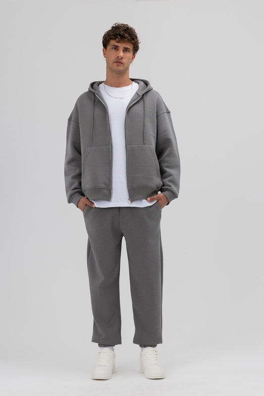 Basic Oversized Hooded Sweatshirt with Zipper