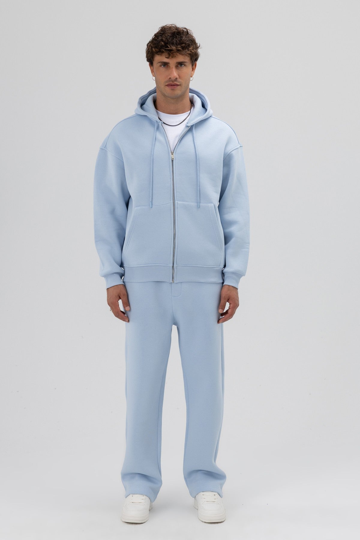 Basic Oversized Hooded Sweatshirt with Zipper