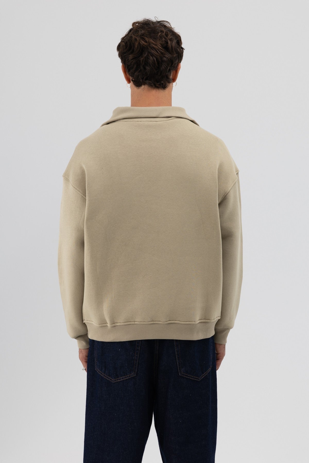 Basic Zipper-Front Stand-Up Collar Sweatshirt
