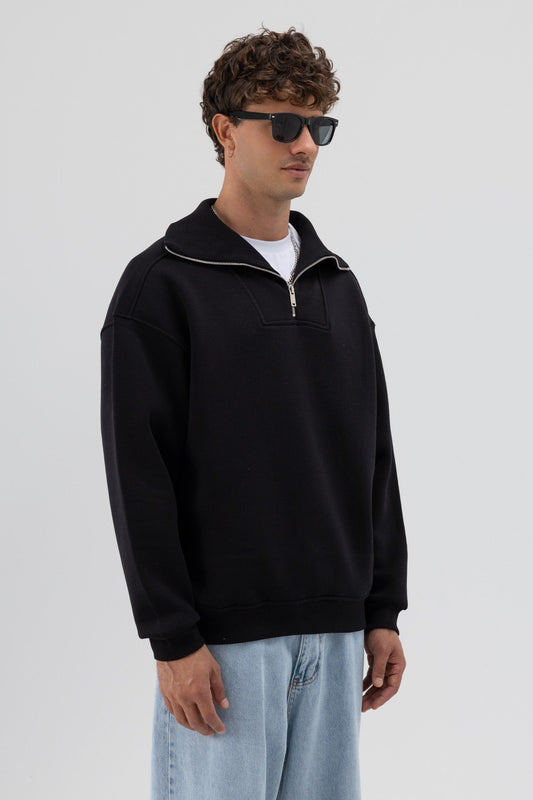 Basic Zipper-Front Stand-Up Collar Sweatshirt