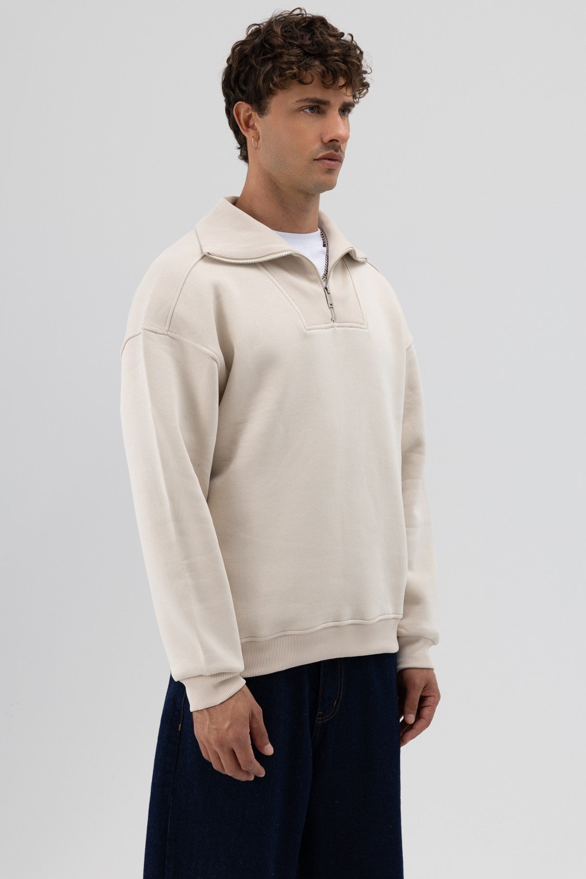 Basic Zipper-Front Stand-Up Collar Sweatshirt