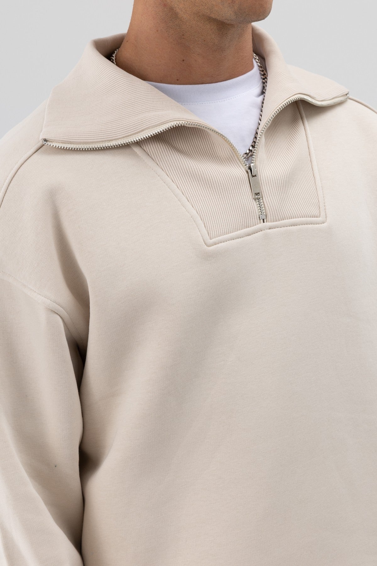 Basic Zipper-Front Stand-Up Collar Sweatshirt