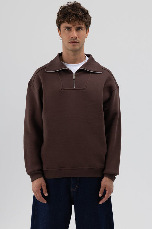 Basic Zipper-Front Stand-Up Collar Sweatshirt