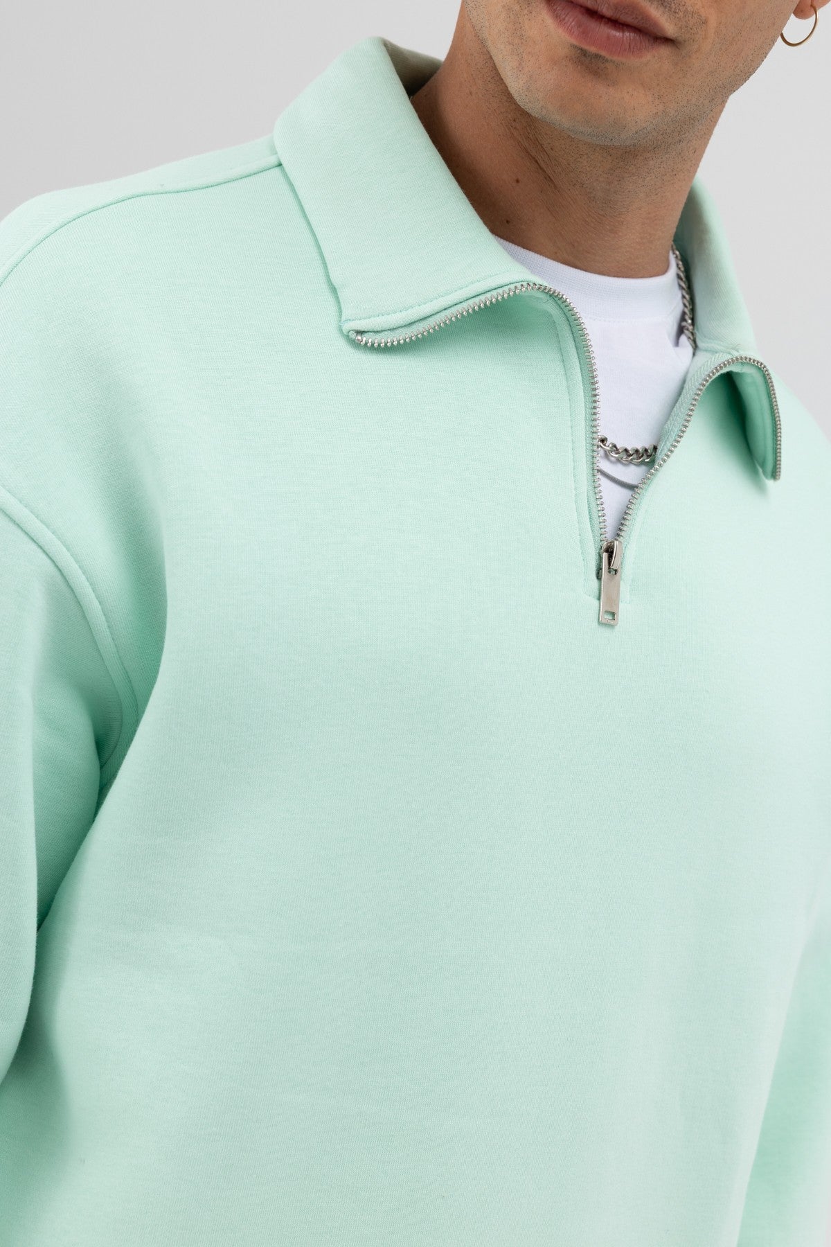 Oversized Zipper-Front Stand-Up Collar Sweatshirt