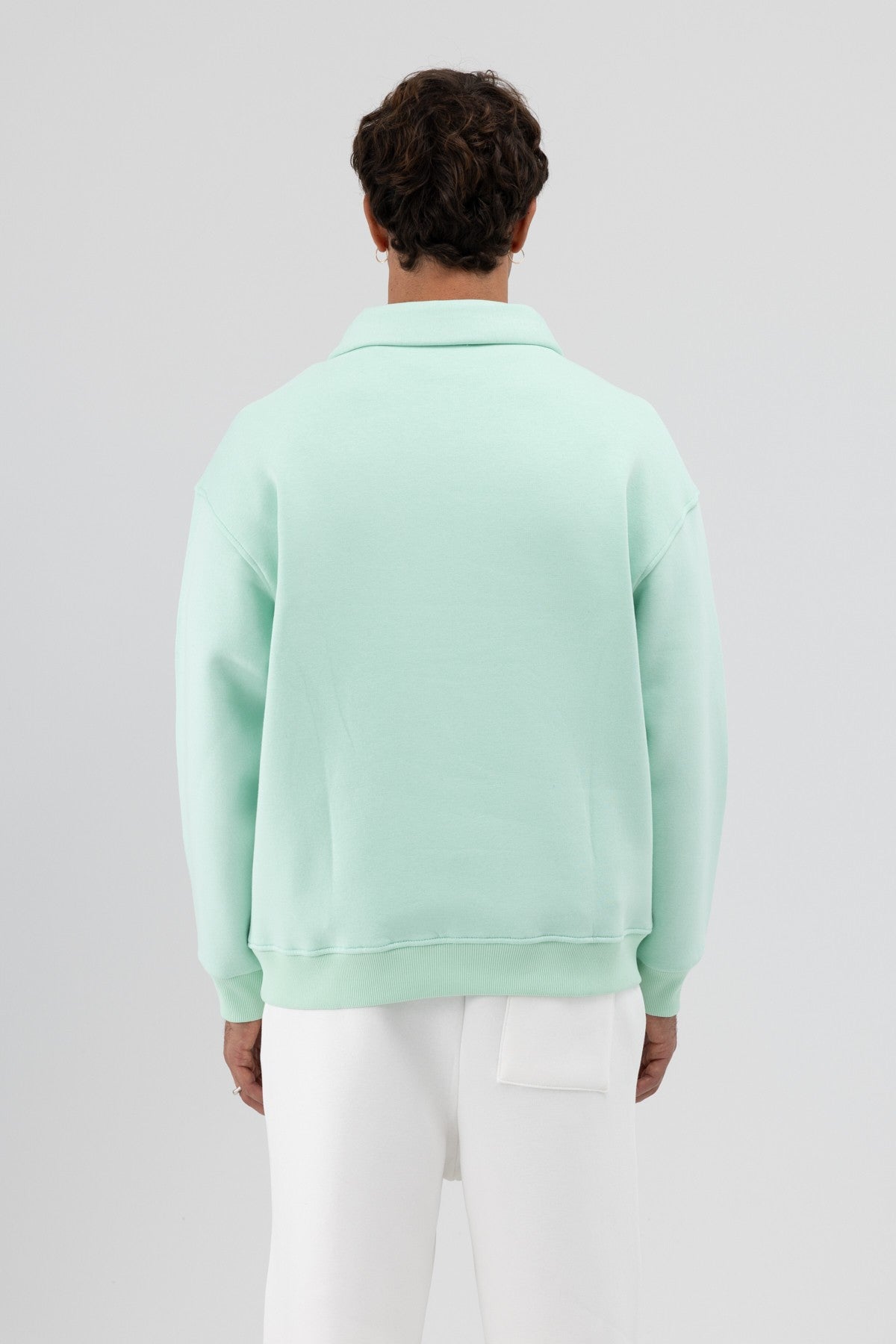 Oversized Zipper-Front Stand-Up Collar Sweatshirt