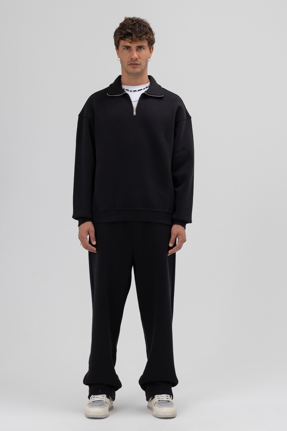 Oversized Zipper-Front Stand-Up Collar Sweatshirt