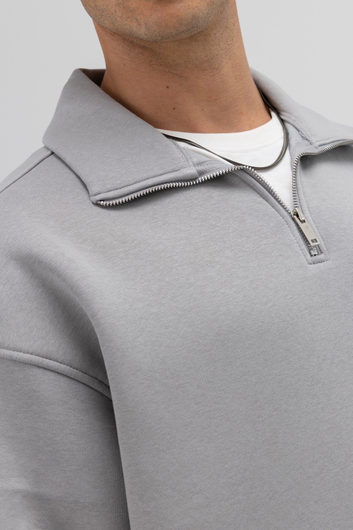 Oversized Zipper-Front Stand-Up Collar Sweatshirt