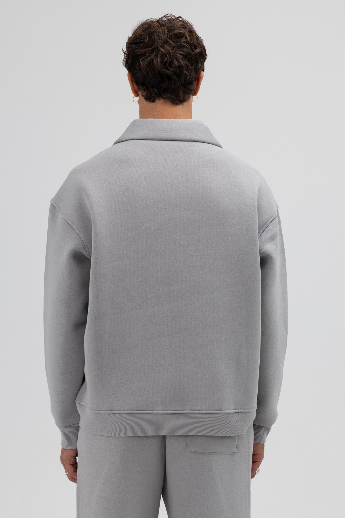 Oversized Zipper-Front Stand-Up Collar Sweatshirt