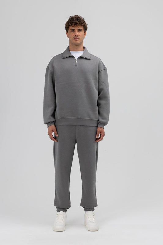 Oversized Zipper-Front Stand-Up Collar Sweatshirt