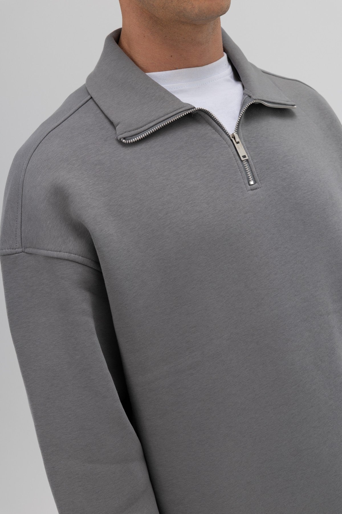 Oversized Zipper-Front Stand-Up Collar Sweatshirt