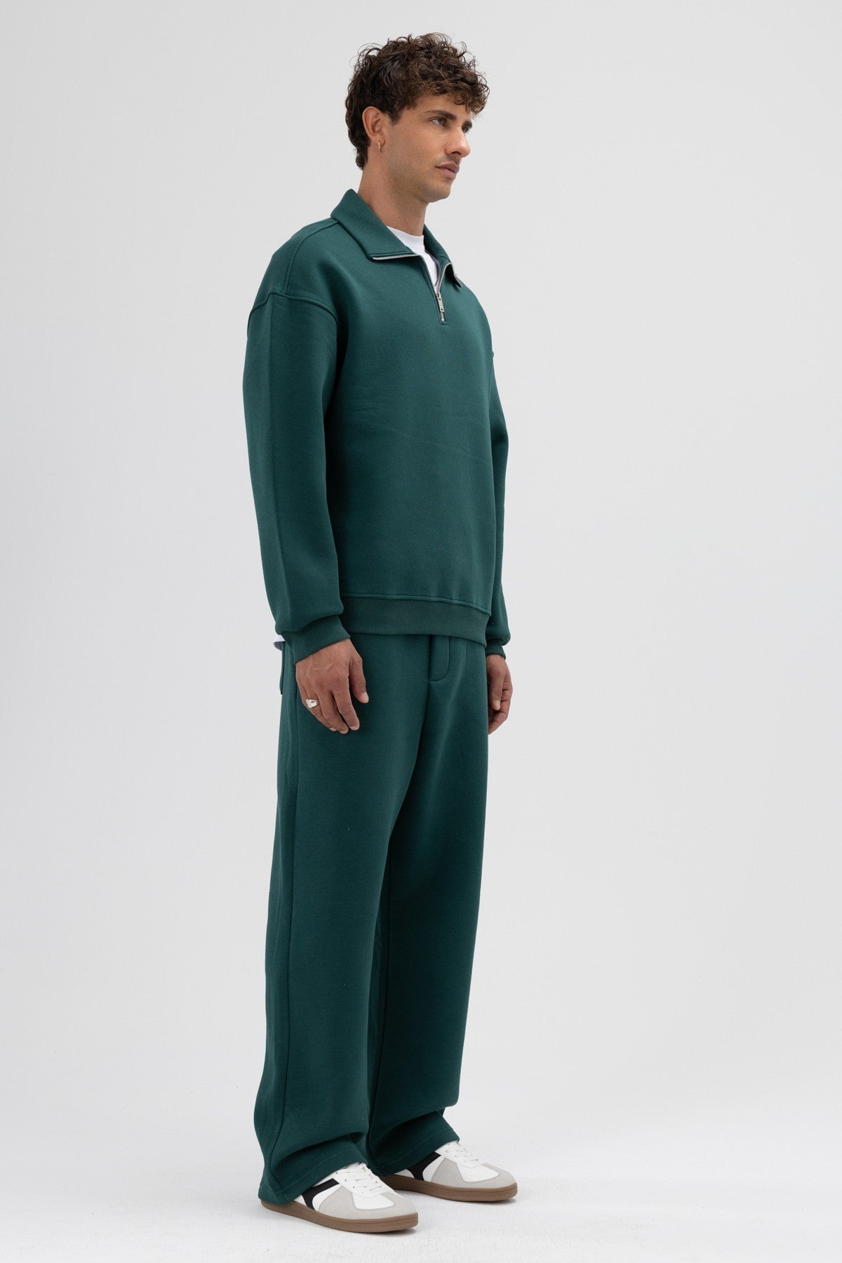 Oversized Zipper-Front Stand-Up Collar Sweatshirt