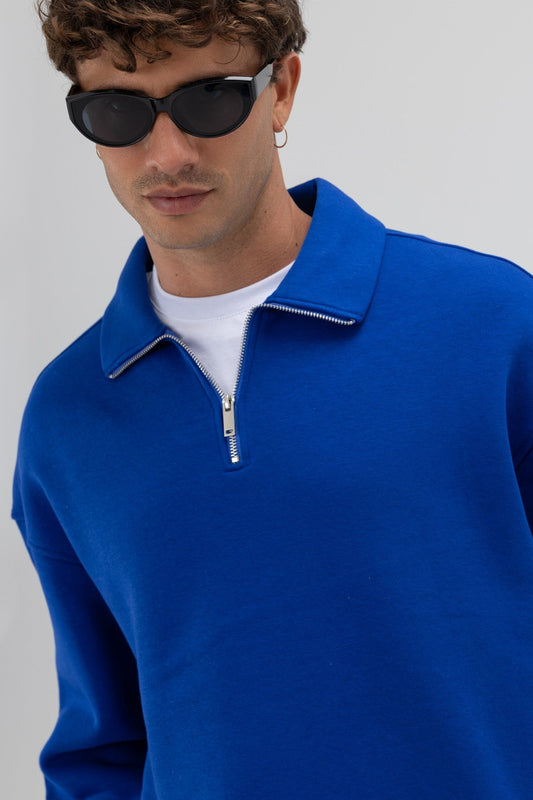 Oversized Zipper-Front Stand-Up Collar Sweatshirt