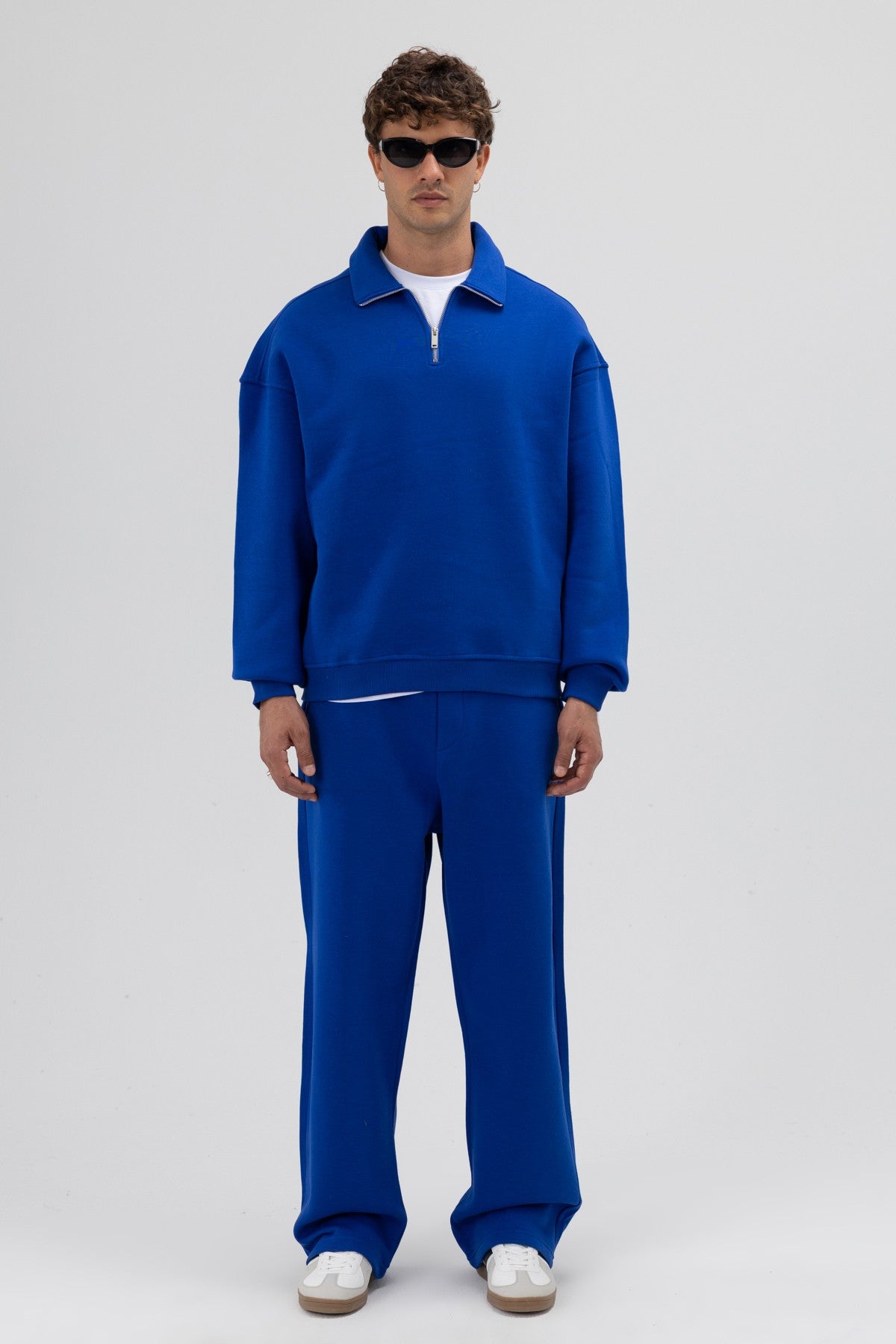 Oversized Zipper-Front Stand-Up Collar Sweatshirt