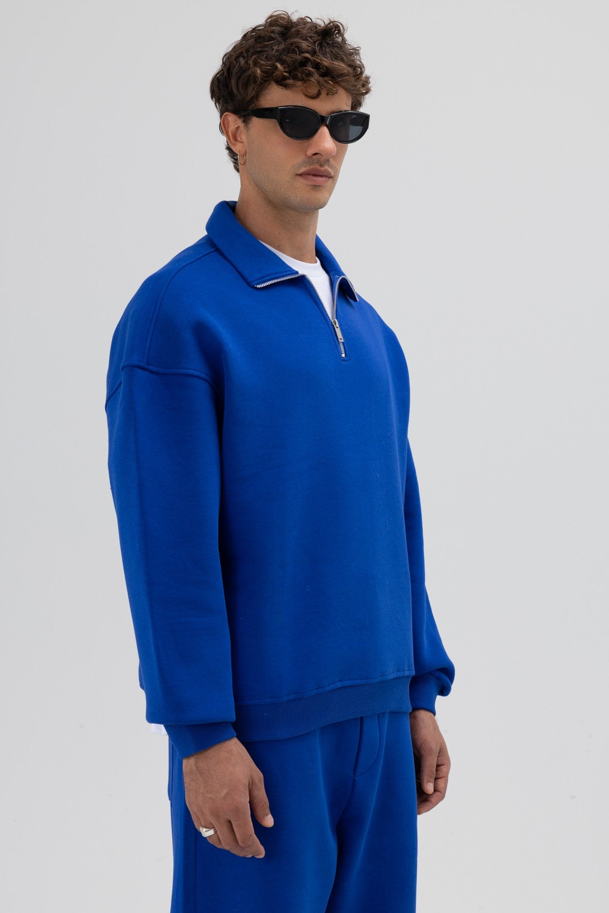 Oversized Zipper-Front Stand-Up Collar Sweatshirt
