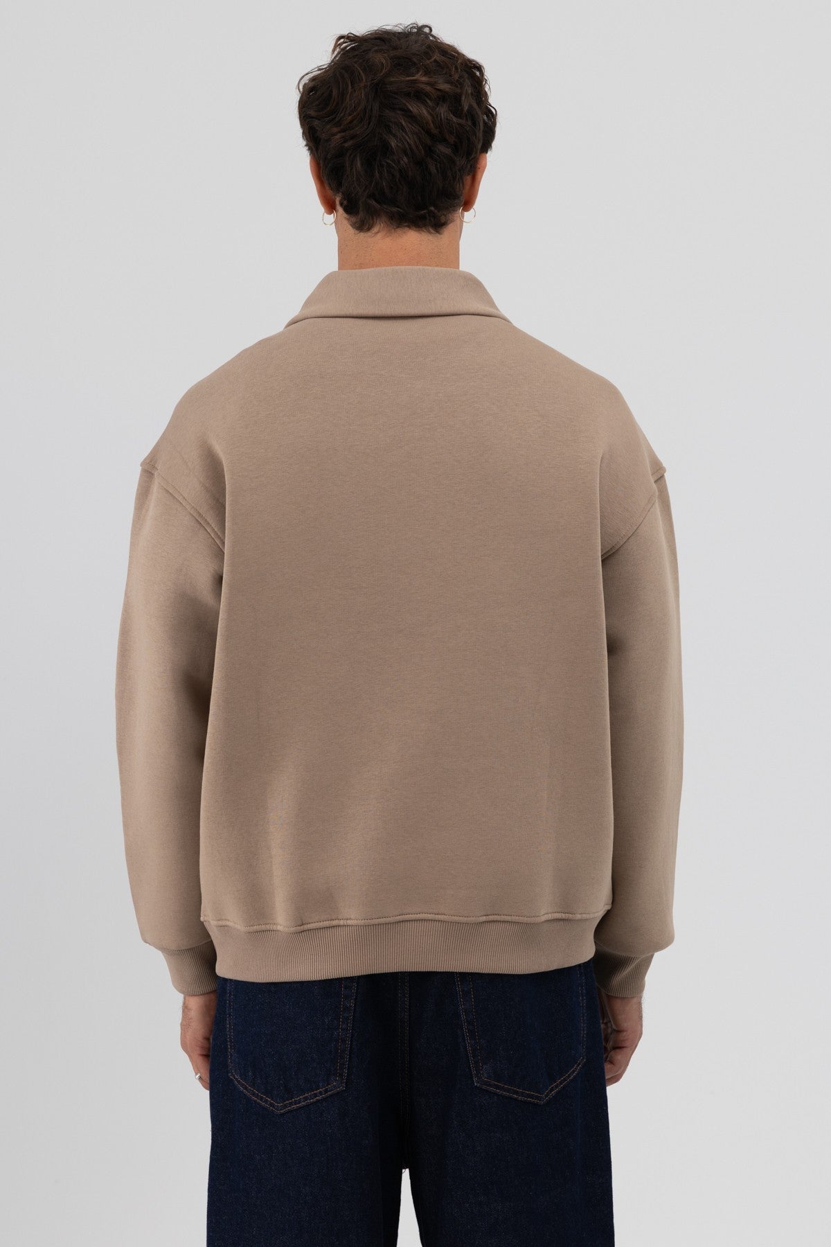 Oversized Zipper-Front Stand-Up Collar Sweatshirt