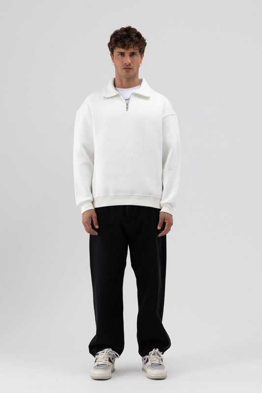 Oversized Zipper-Front Stand-Up Collar Sweatshirt