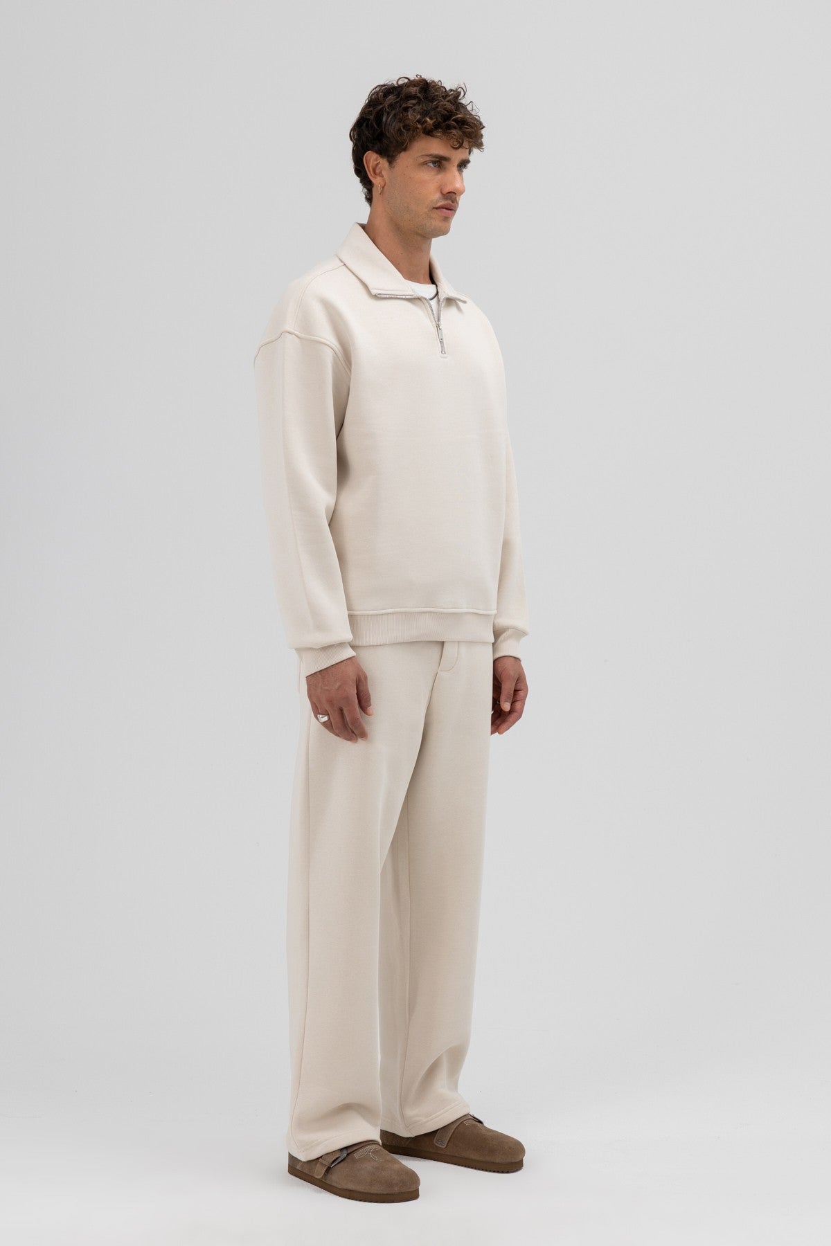 Oversized Zipper-Front Stand-Up Collar Sweatshirt